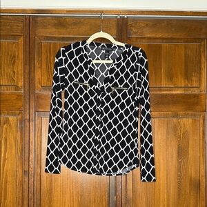 INC International Concepts Black and White Diamond Blouse